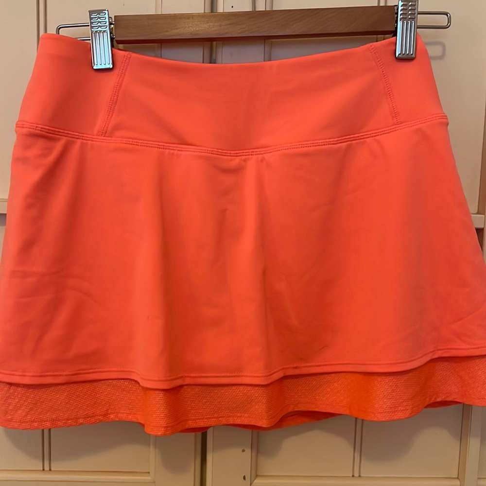 Athleta Tennis Skort Skirt Solid Neon Orange Tiered Layered Skirt, XS